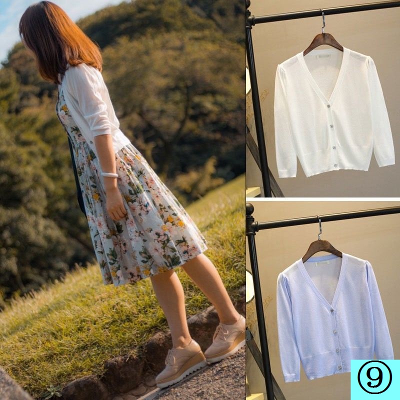 Áo Khoác Cardigan Dệt Kim Mỏng Dáng Ngắn Phối Đầm Hai Dây Thời Trang Mùa Hè Dành Cho Nữ