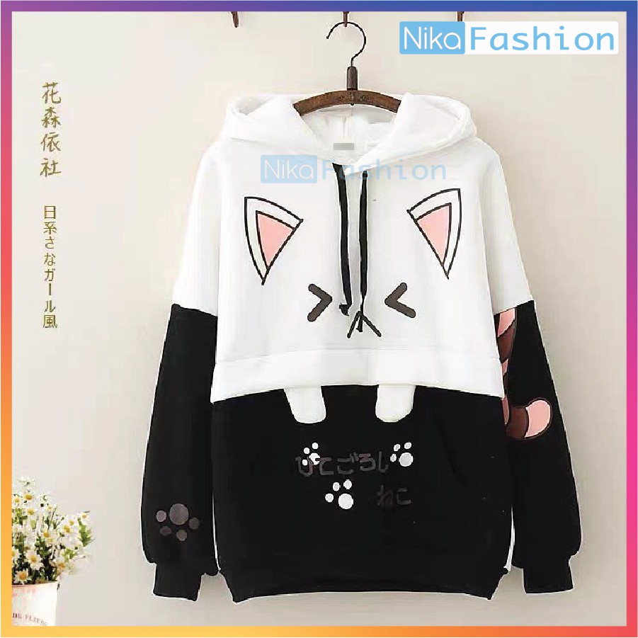 Nikafashion Áo Hoodie Nón Unisex Nam Nữ Chất Vải Nỉ Freesize 1 kích cỡ Form Dáng Rộng Dưới 65kg Mặc Đẹp M.E.O | BigBuy360 - bigbuy360.vn