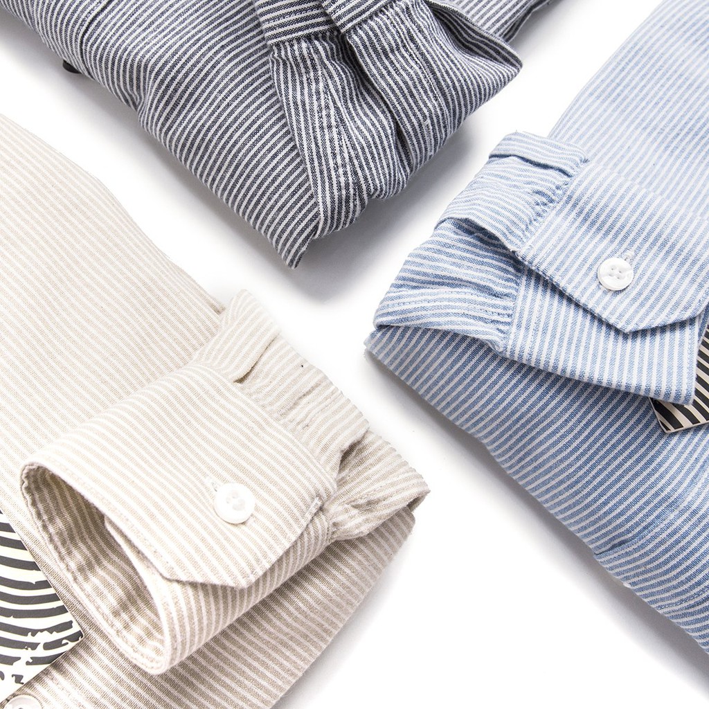 HEBOZ - Sơ mi nam kiểu sọc tăm -  vải linen nhẹ nhàng thoáng mát - có cổ 3 màu - 00000655 | BigBuy360 - bigbuy360.vn