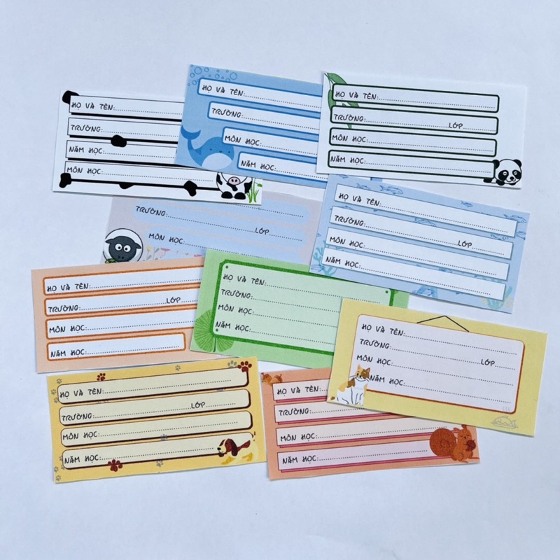 Nhãn vở hình con vật dễ thương set 10 nhãn