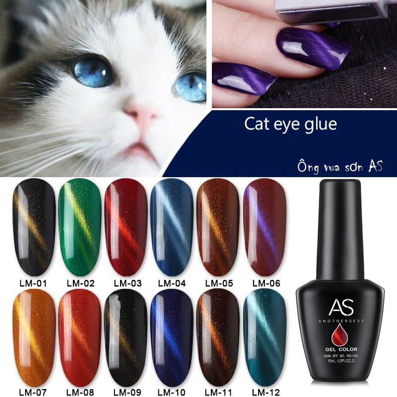 Sơn gel AS sơn mắt mèo sơn móng tay gel các tone màu xanh đỏ vàng đen VUA SƠN AS mã LM 15ml
