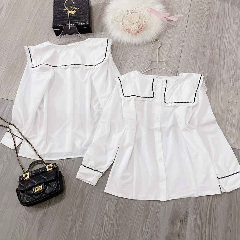 Áo sơ mi cổ viền đen bèo DH6