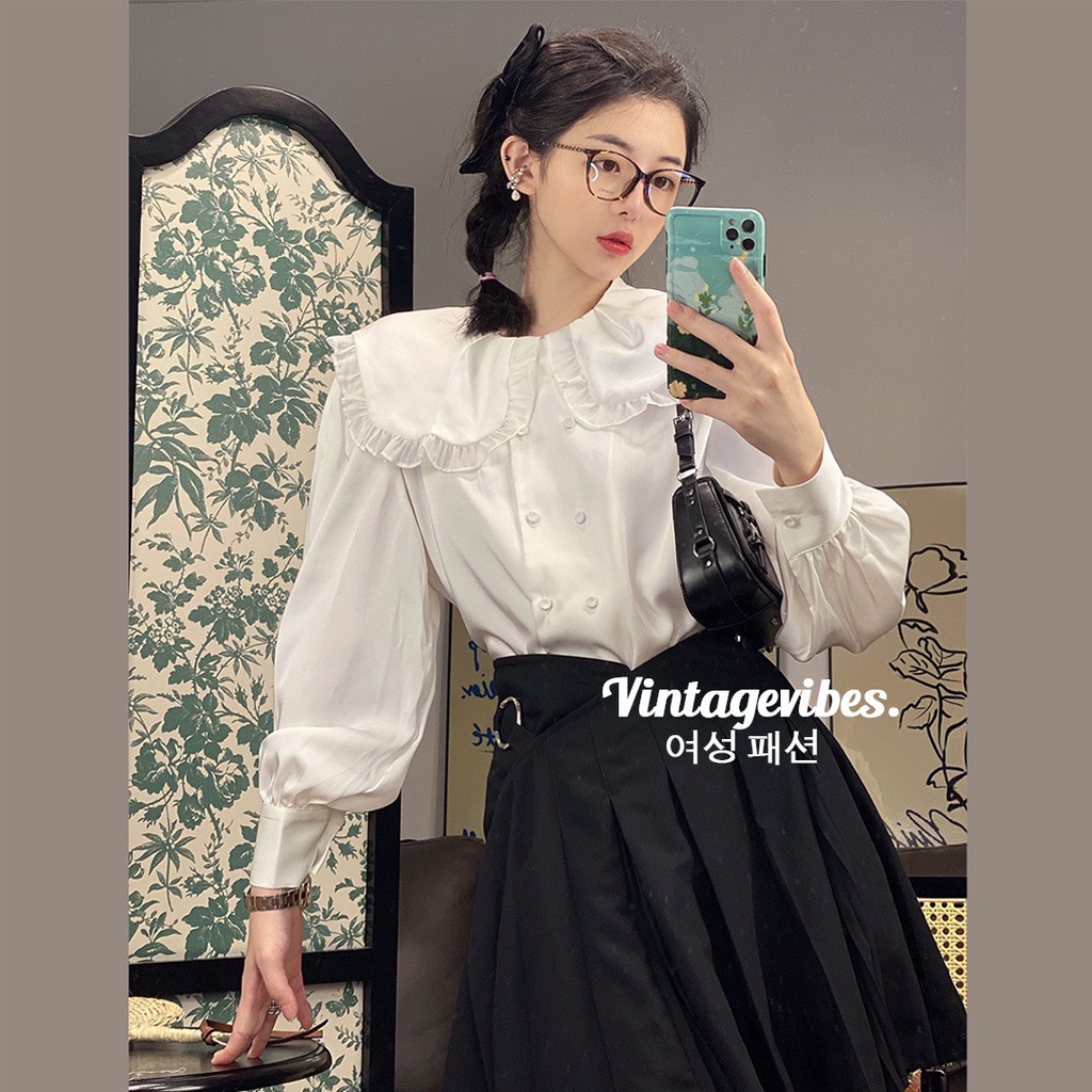 Áo sơ mi kiểu cổ bèo 2 hàng khuy tiểu thư Ulzzang (hàng QC) - Ảnh thật 1000%