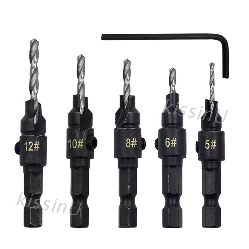 kiss* Countersink Drill Bit Set Hex Shank Drilling Pilot Screw Holes Woodworking Tool