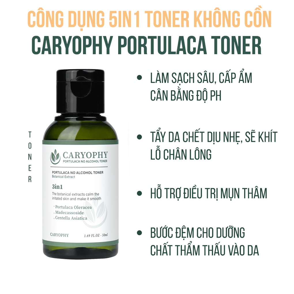 Bộ chăm sóc da mụn Caryophy portulaca - (tẩy trang 60ml sữa rửa mặt 30ml toner 50ml)