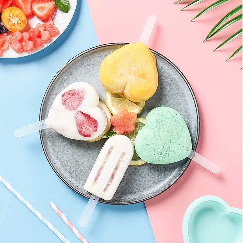 Khuôn làm kem que 4 ngăn bằng Silicone hình trái tim