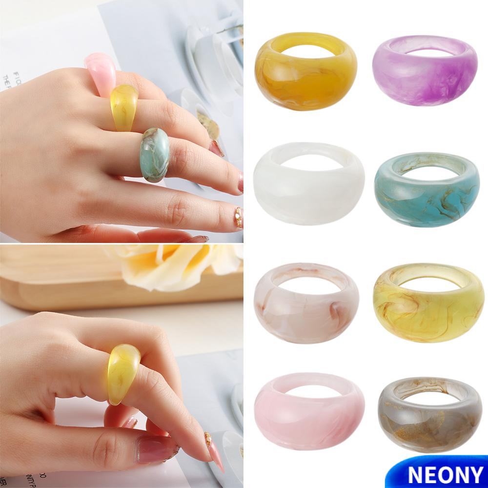 NEONY Resin Colorful Transparent Resin Ring Vintage Jewelry Wide Thick Stackable Joint Ring Gift Dome Acrylic Transparent Retro Knuckle Finger