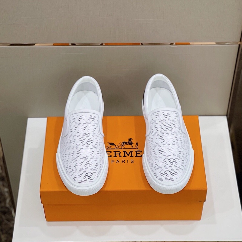 Giày lười nam đế xuồng chất liệu vải cotton và da bò đục lỗ phí trên tạo nét cổ điển lót da cừu Hermes