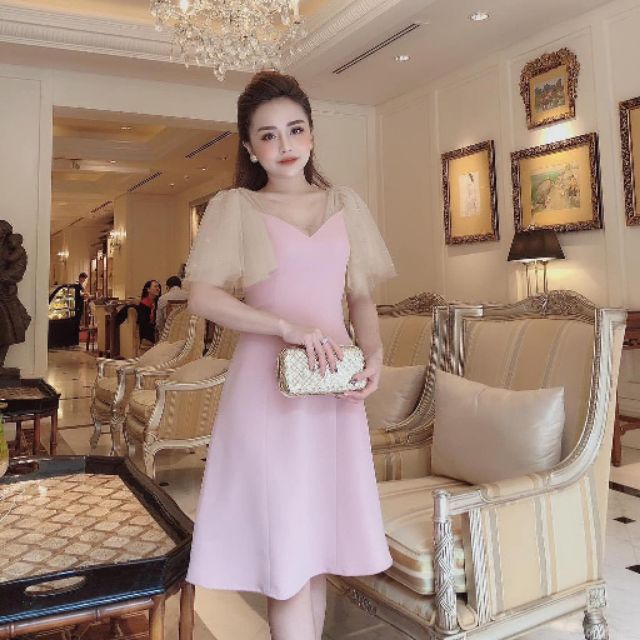 Đầm xòe tay lưới đính ngọc