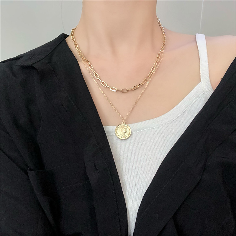Dây Chuyền Hai Lớp Mặt Hình Đồng Xu Thời Trang Cho Nữ