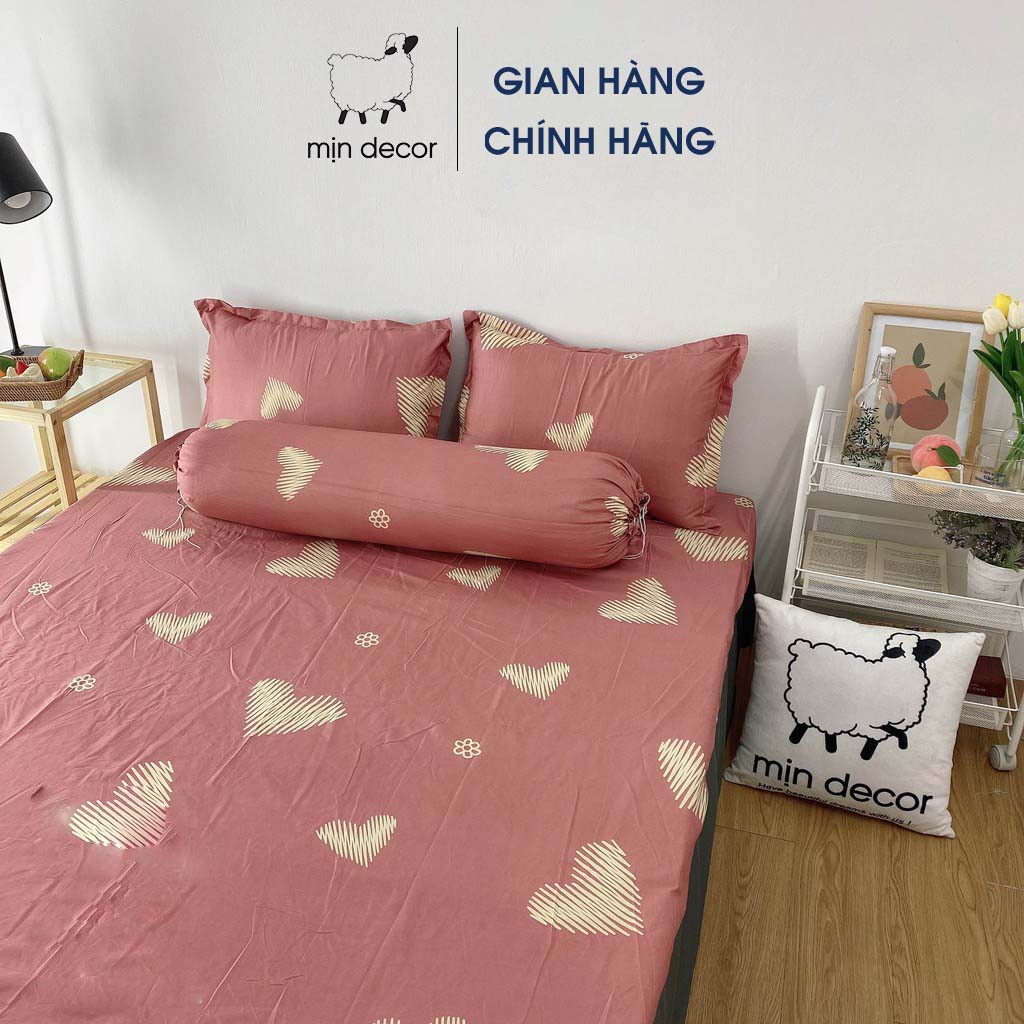 Bộ ga giường vỏ gối nằm cotton 3D Mịn Decor mềm mại bo chun miễn phí