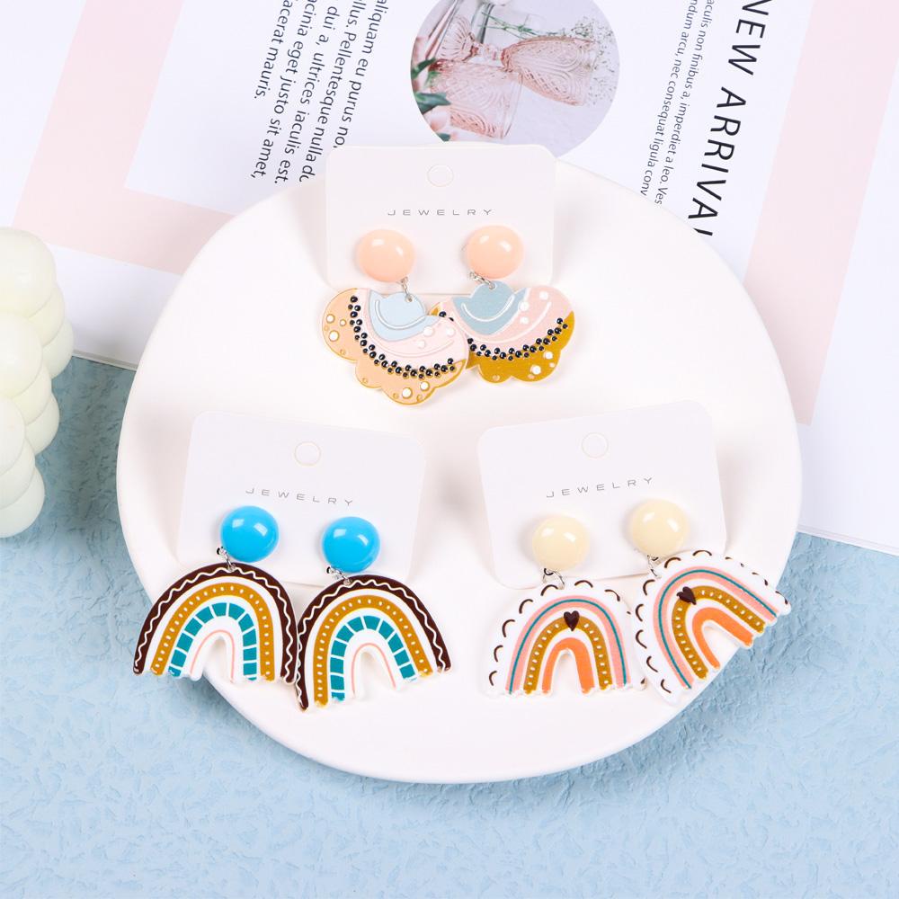 ♪Con đường♪ Bông Tai Dáng Dài Họa Tiết Hoạt Hình Màu Cầu Vồng Thiết Kế Độc Đáo Thời Trang Thanh Lịch