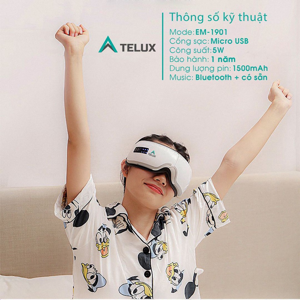 [HÀNG CHÍNH HÃNG] Máy massage mắt Telux - 1901 thông minh chức năng Bluetooth nghe nhạc thư giãn giúp mắt thoải mái