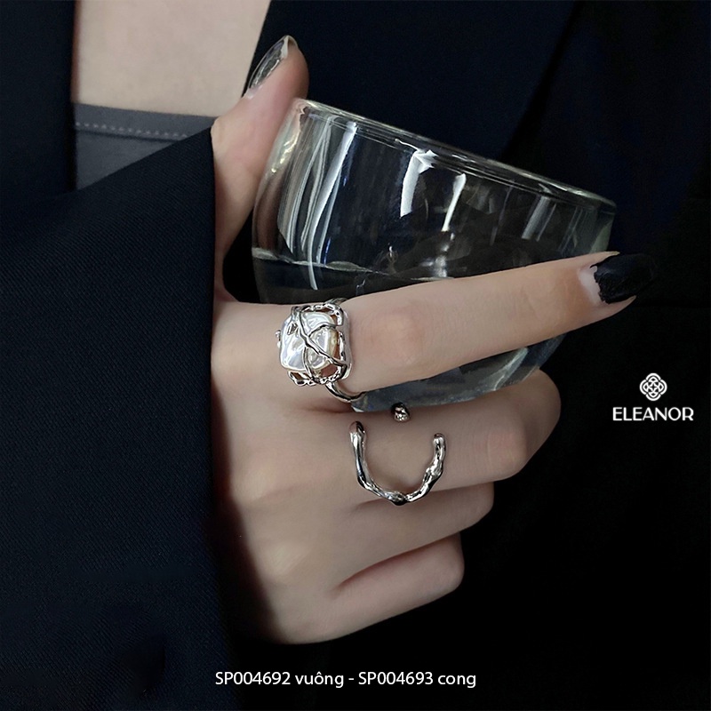 Nhẫn nữ hở bạc 925 Eleanor Accessories viền cong đính ngọc trai nhân tạo phụ kiện trang sức 4692