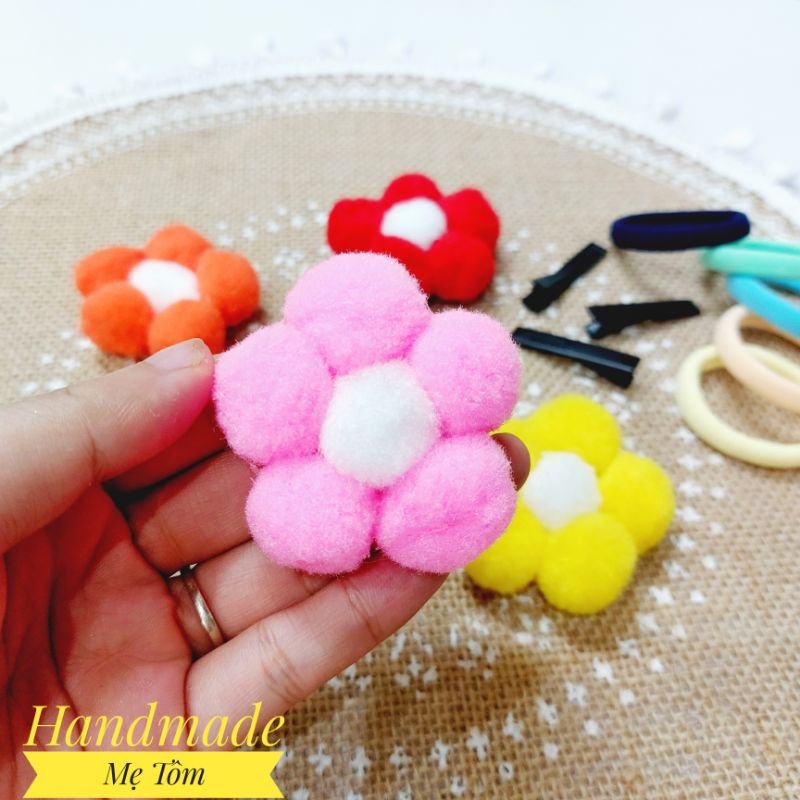1 chiếc kẹp tóc, dây buộc tóc handmade hình hoa từ quả bông cho bé gái,Mẹ Tôm