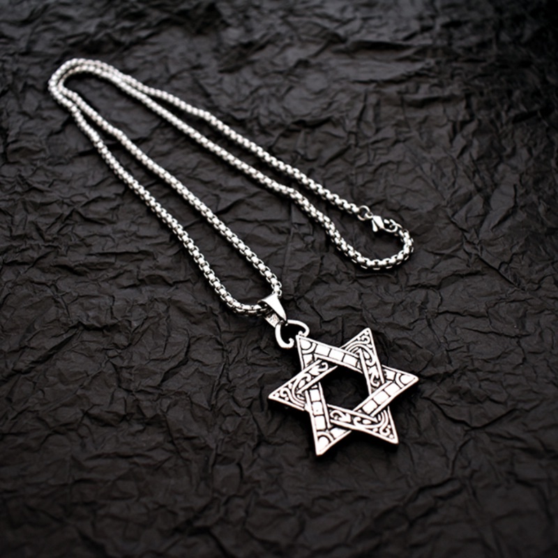 Vòng cổ Thép Titan Mặt Ngôi Sao Sáu Cánh Phong Cách hip hop Cho Nam Nữ