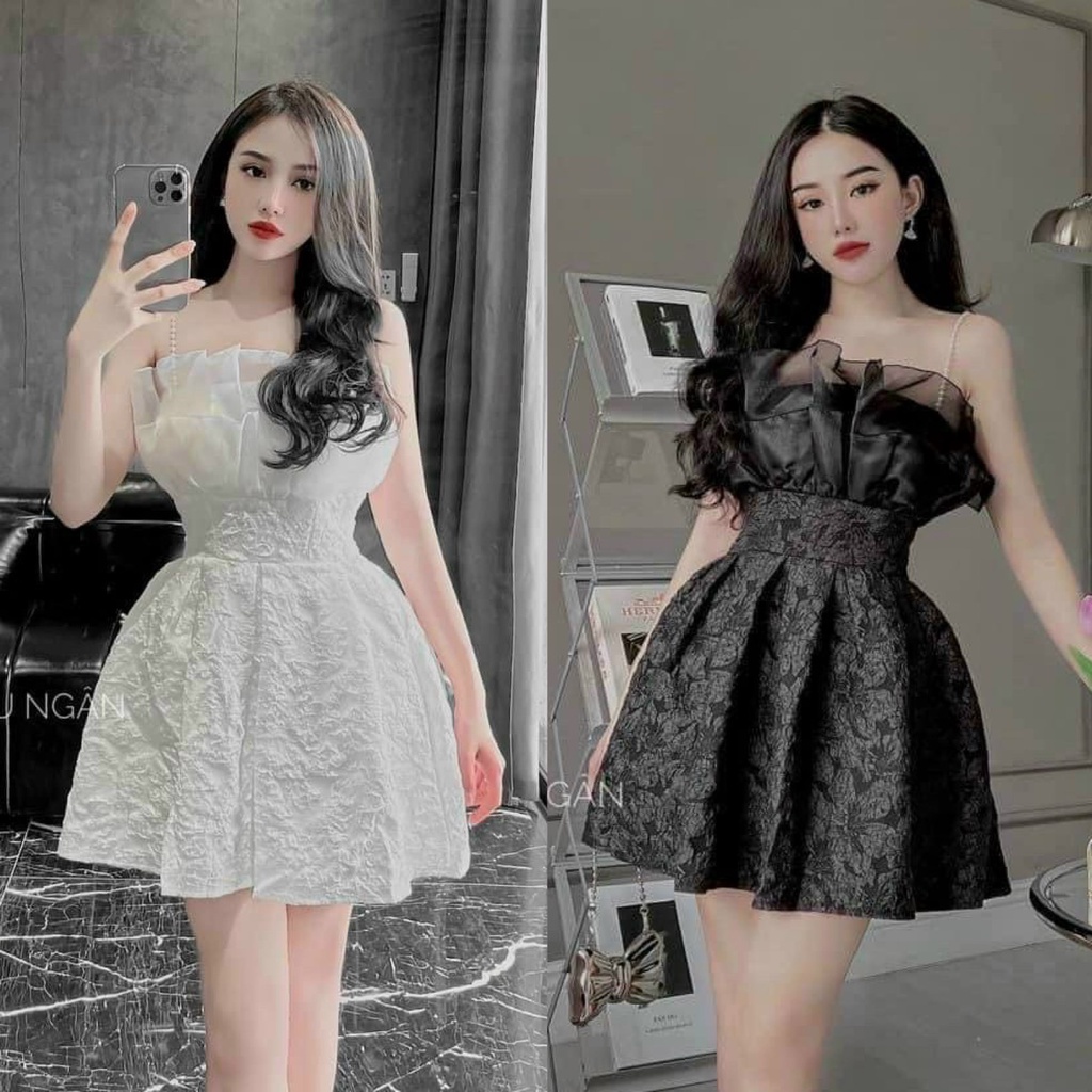 Đầm váy nữ gấm 2 dây công chúa xòe xinh xắn, sang chảnh dành cho các tình yêu đi chơi, đi tiệc