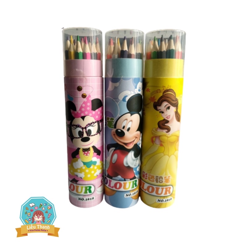 Bút chì màu Mickey, công chúa- 18 màu, nhỏ gọn, dễ thương