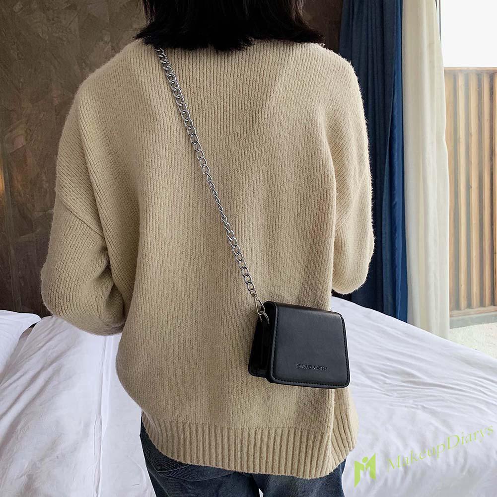 Túi đeo chéo vai bằng da kích thước nhỏ phối chữ thời trang cho nữ