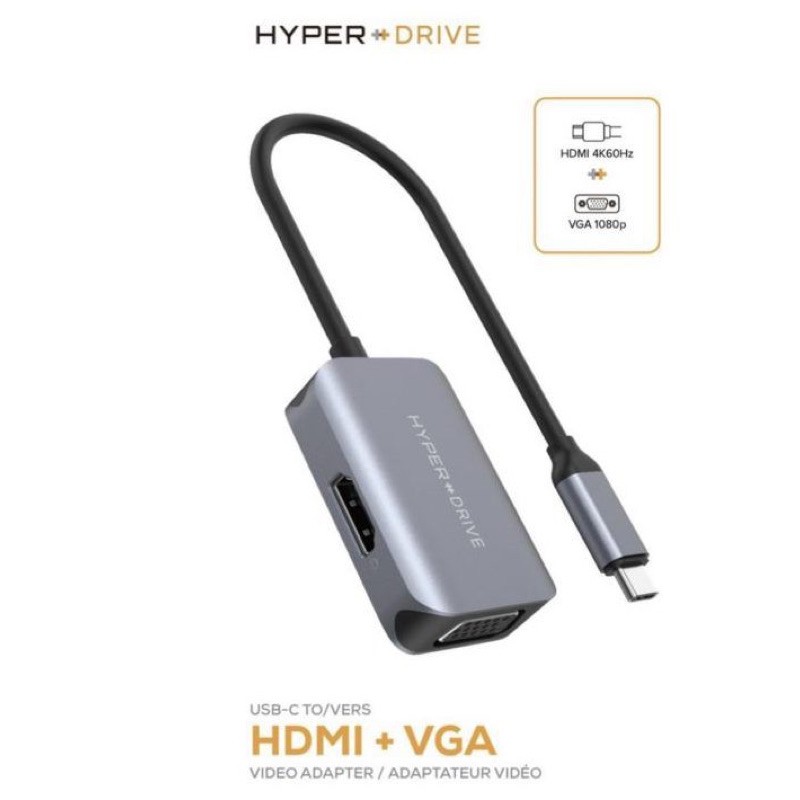 [Mã 254ELSALE giảm 7% đơn 300K] Cổng Chuyển HyperDrive 4K HDMI/VGA 2 IN 1 USB-C Hub HD-C2HV