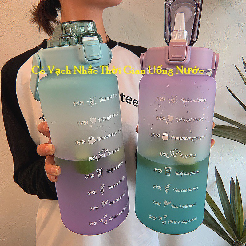 Bình Đựng Nước 2L Dễ Thương Có Vạch Báo Giờ Uống Nước tặng STICKER