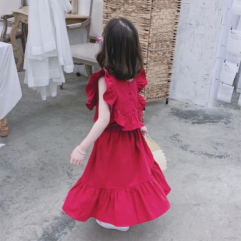 Đầm cotton sát nách màu trơn dễ thương cho bé gái