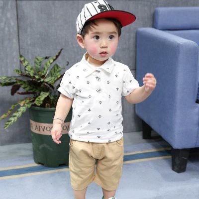 Set áo tay ngắn cổ bẻ + quần ngắn dễ thương cho bé