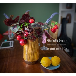 Lọ hoa ống tre size M gốm Bình Dương xuất khẩu - Cao 20cm miệng 10cm 3 màu sắc