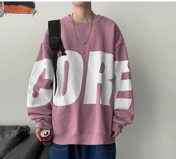 Áo Hoodie Cổ Tròn Dáng Rộng In Hình Dành Cho Nam