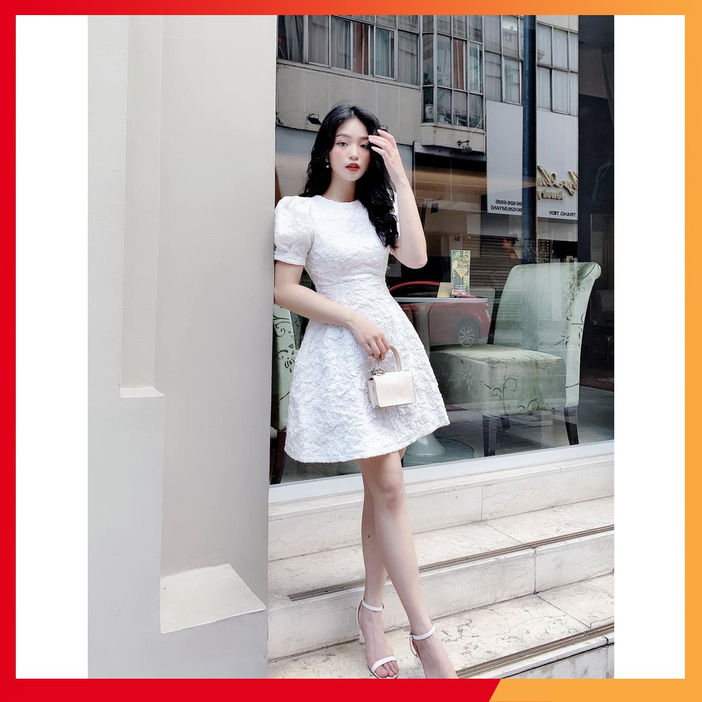 Đầm dự tiệc vải gấm sang trọng tay ngắn dáng A kín đáo Lunie Dress