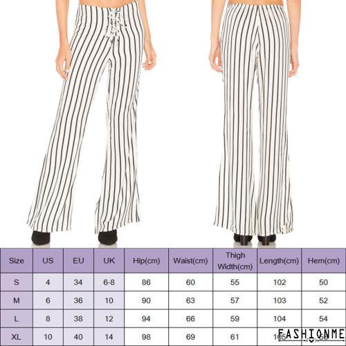 ღ𝓂ℰWomen Palazzo Pants Stripe High Waist Casual Wear Wide Leg Holiday Loose Trouser | BigBuy360 - bigbuy360.vn