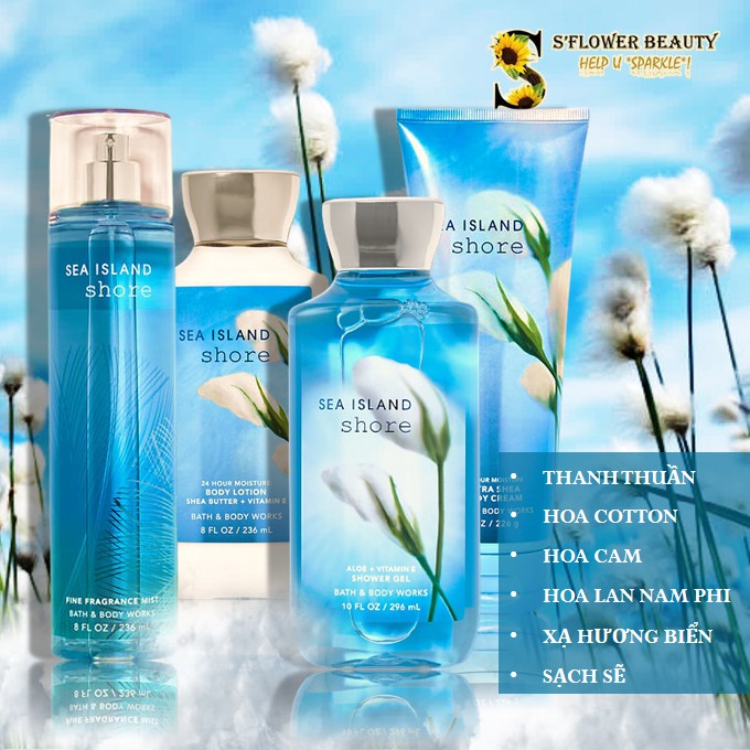 Sea Island Shore ☁️ | Bộ Sản Phẩm Gel Tắm - Dưỡng Thể - Xịt Thơm Toàn Thân Bath &amp; Body Works Body Care