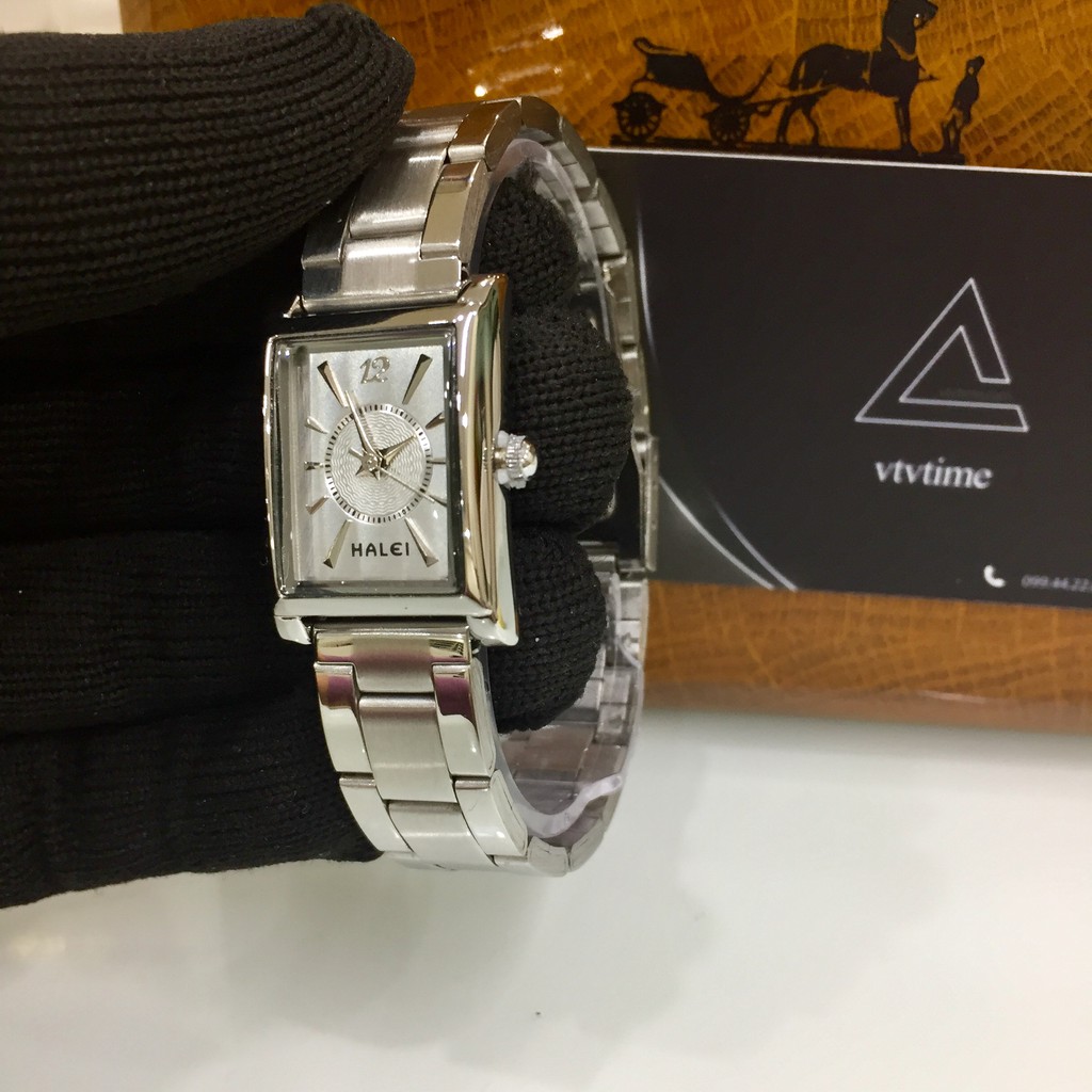 Đồng hồ nữ Halei mặt vuông màu bạc chính hãng chống nước | BigBuy360 - bigbuy360.vn