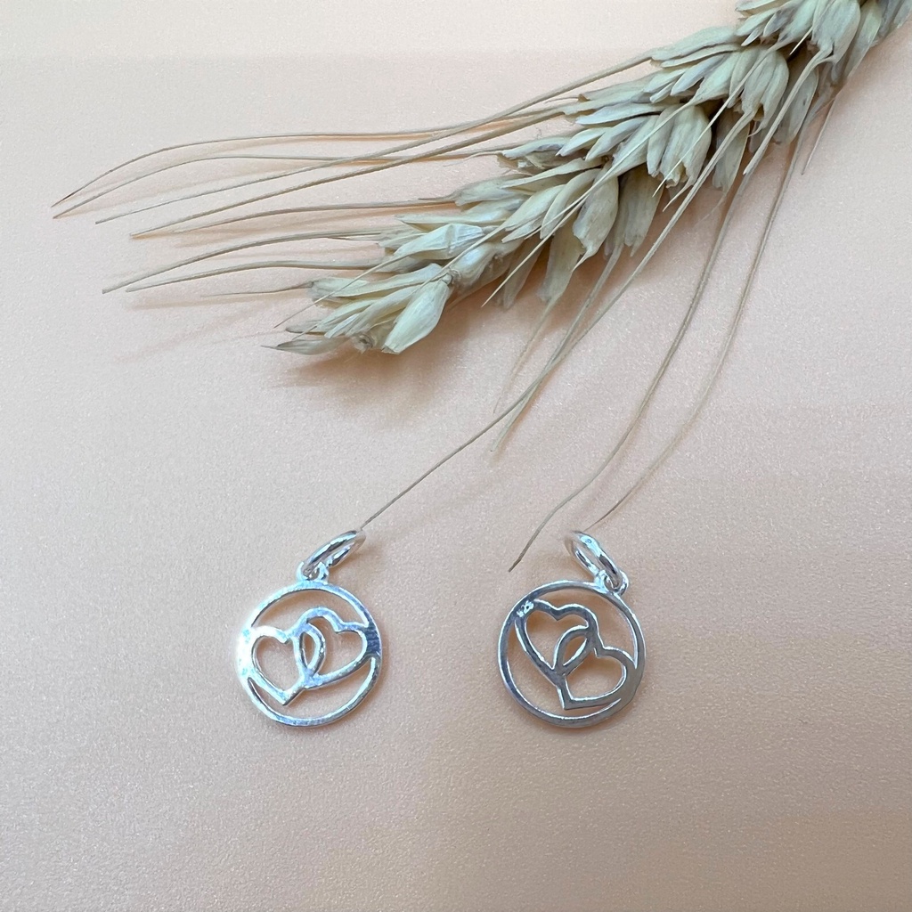 Charm treo hình tròn có trái tim đôi bên trong - Charm Bạc 925 - Mã CB760