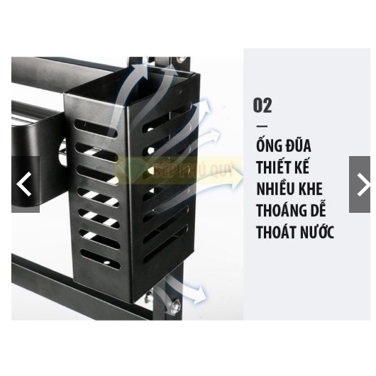 Kệ gia vị thép đen đa năng 2 tầng có ống cắm đũa và giá để thớt quá tiện M03