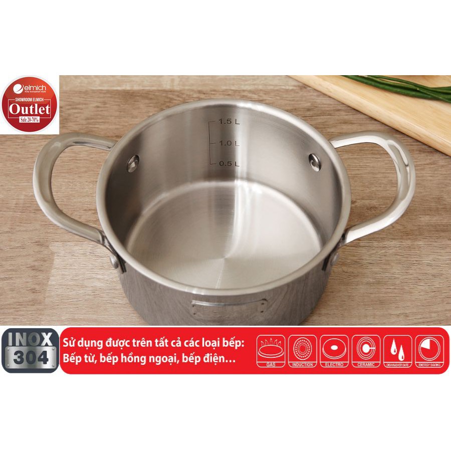 Bộ Nồi 3 Chiếc Inox 304 3 Lớp Đáy Liền ELMICH TriMax 3741 Size16cm/20cm/24cm