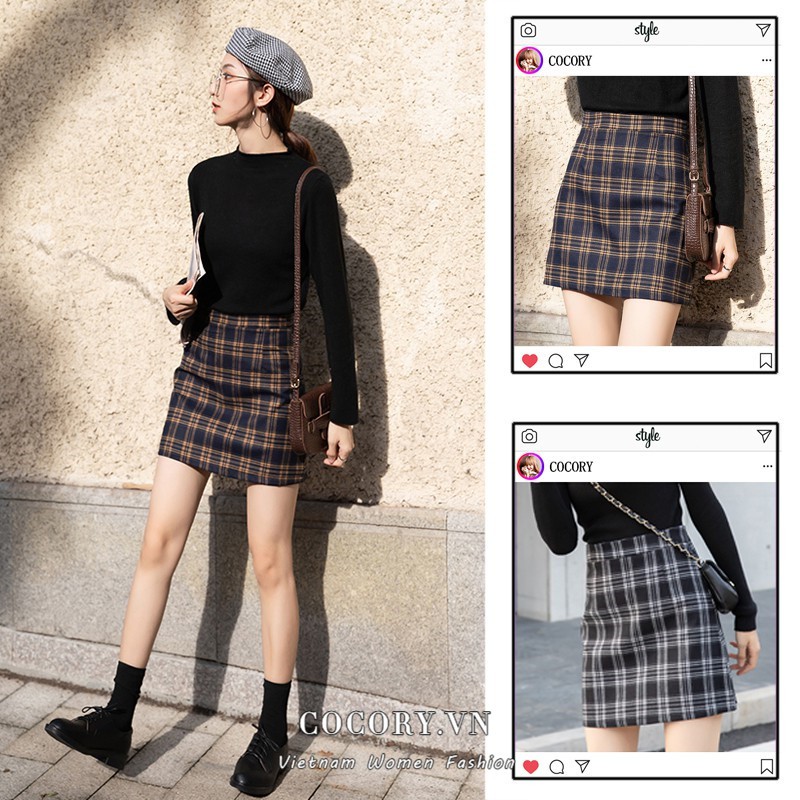 Fashion high waist A Line Plaid mini skirt