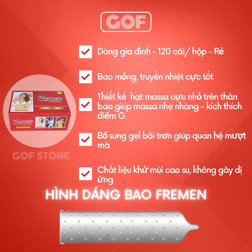 Bao cao su gai nhỏ Fremen Lốc 120C dòng gia đình công nghệ Nhật Bản - GoF