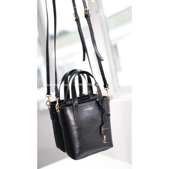 Túi Xách Y.S.L Size 18cm Màu Đen Da Nhám Và Da Cá Sấu