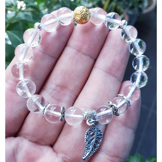 Vòng tay Thach Anh trắng mix charm cực xinh, vòng phong thủy 99