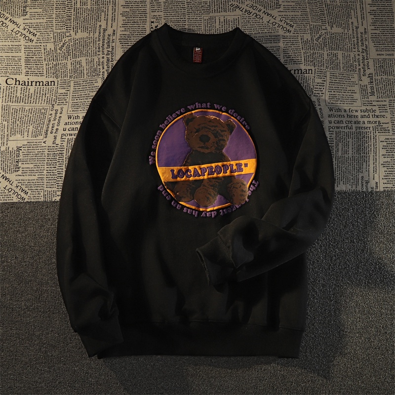 ZHELIHANGFEI Áo Sweater Cổ Tròn In Hình Gấu Kiểu Âu Mỹ Dễ Phối Đồ