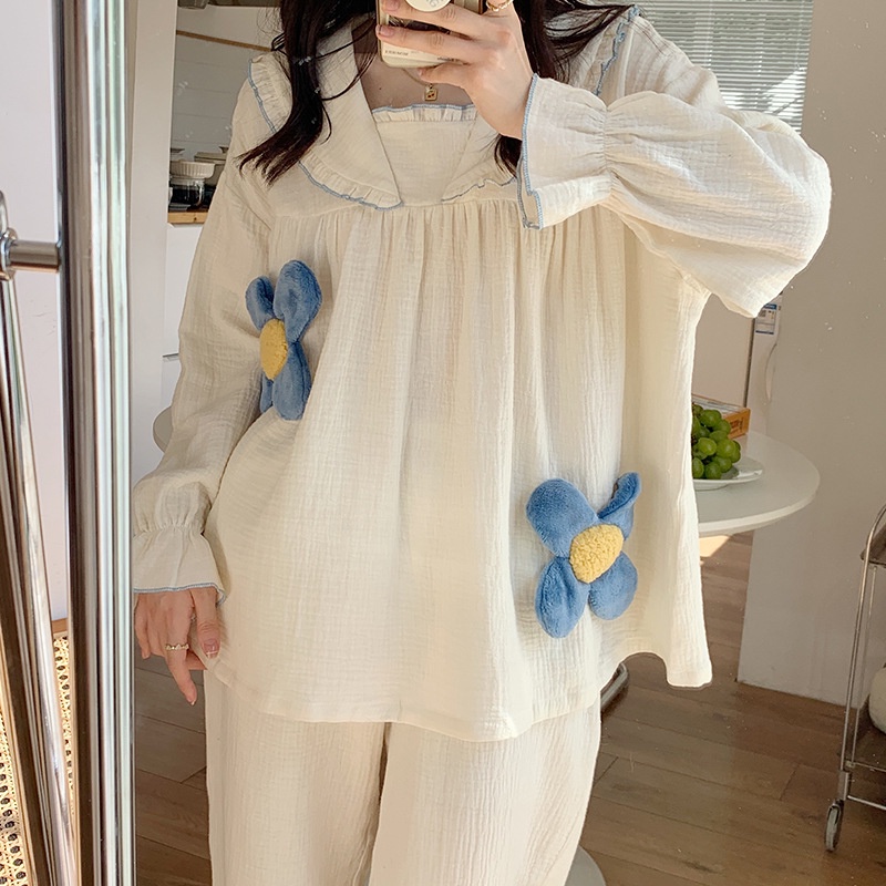 Bộ Đồ Ngủ Cotton Dài Tay Phong Cách Công Chúa Ngọt Ngào Cho Nữ La101