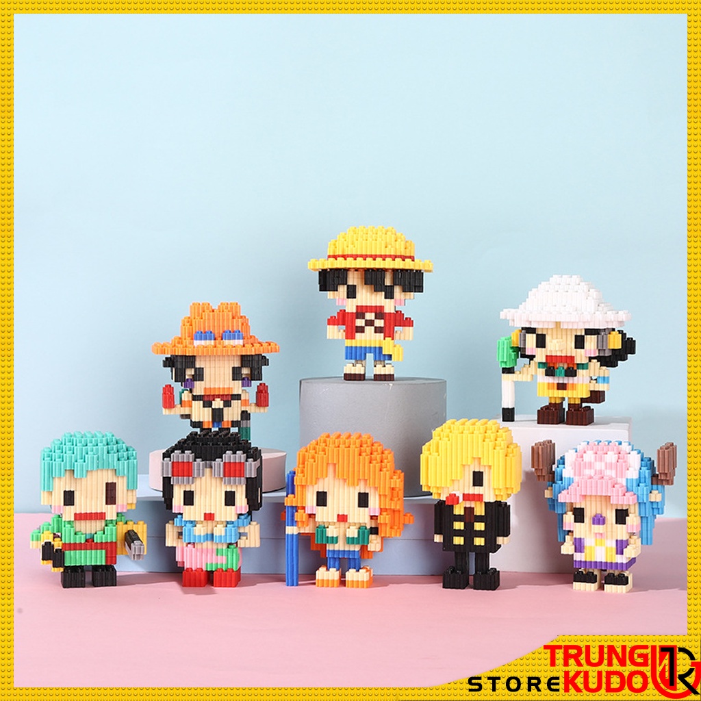 Mô hình One Piece Luffy Zoro Sanji Nami Robin Chopper ACE Usopp dạng đồ chơi xếp hình làm quà tặng, đồ decor