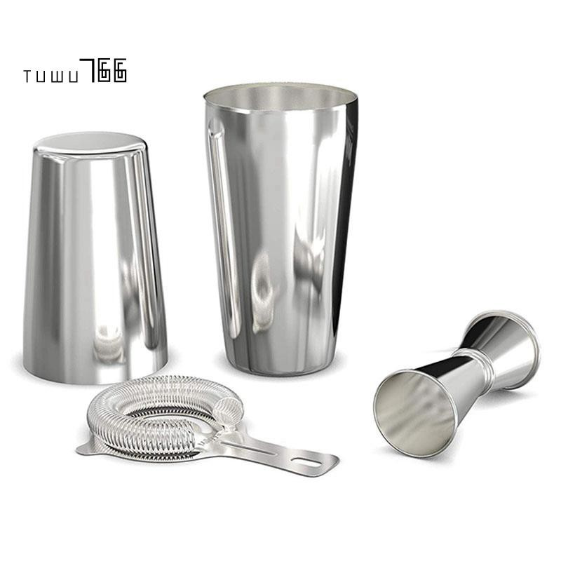 Cocktail Shaker Set: Professional Boston Shaker, Cocktail Strainer and Jigger Set. 4 Piece Premium Stainless Steel Bar Supplies for Awesome Cocktail Mixing Experience