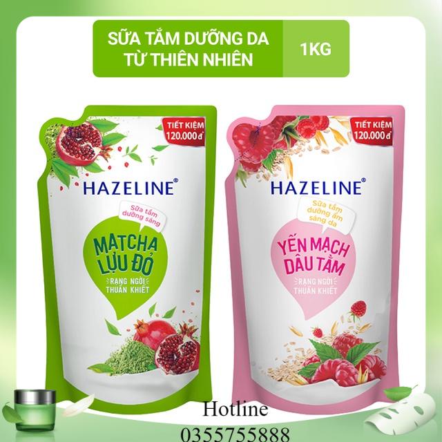 SỮA TẮM HAZELINE DƯỠNG THỂ THIÊN NHIÊN TRẮNG SÁNG DA TÚI 1KG