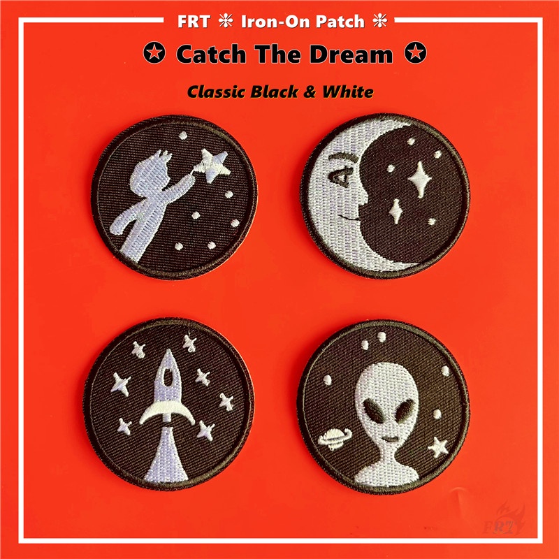 ☸ Miếng Dán Ủi Quần Áo Họa Tiết Trắng Đen Cổ Điển ☸ 1 Cái Tự May Thêu Trên Sắt Trên Huy Hiệu Miếng Vá