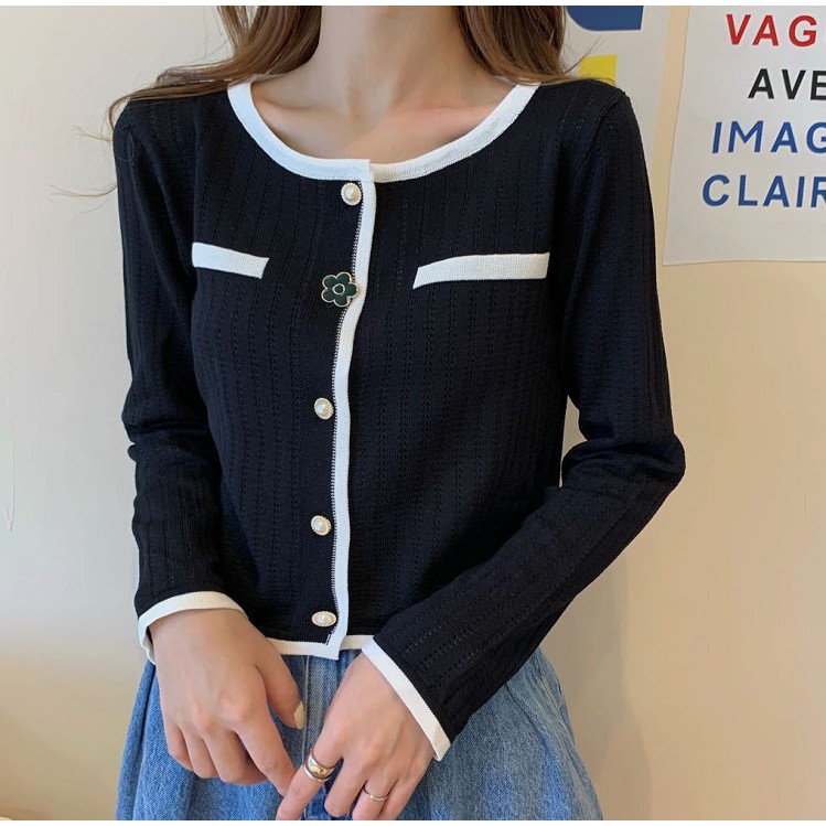 Áo Len Dệt Kim Đính Nút Hoa - New Thoi Trang