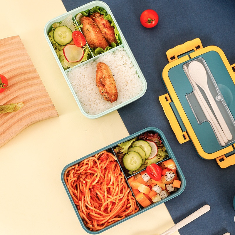 Hộp cơm văn phòng lúa mạch có quai xách tặng kèm đũa thìa cao cấp Hộp Đựng Cơm