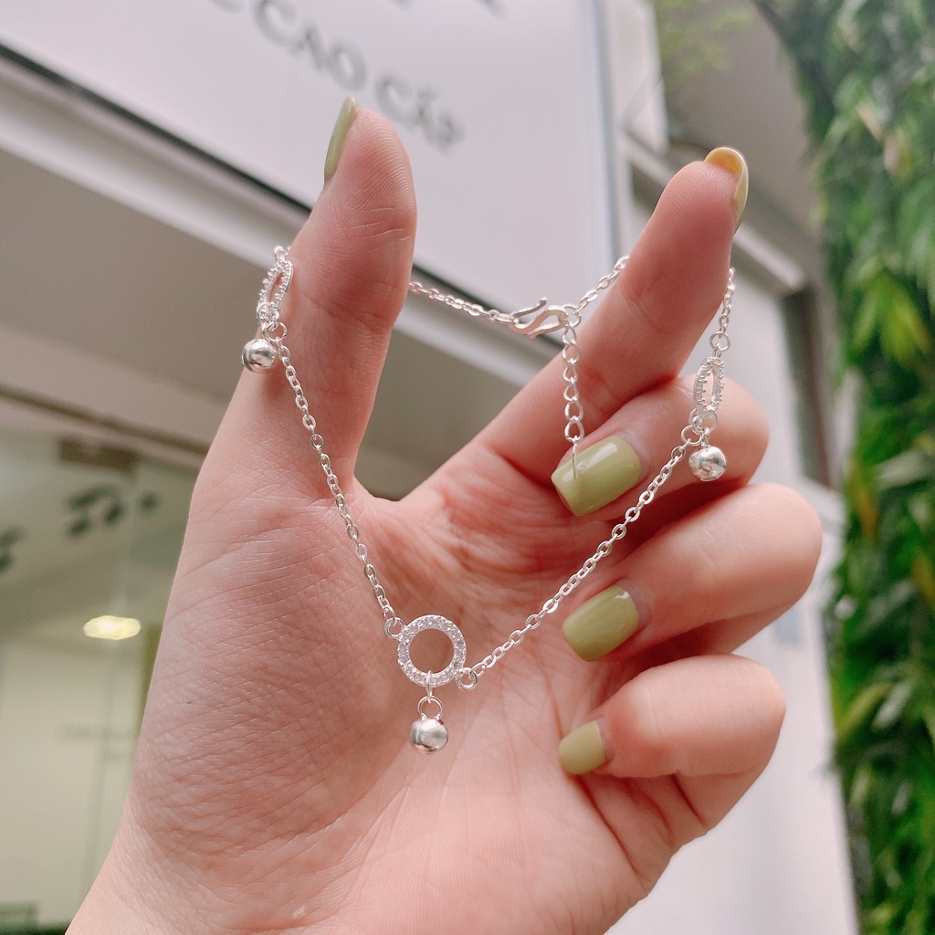 Lắc Tay Lắc Chân  Bạc Cao Cấp Caobac Silver Thiết Kế Tròn Rỗng Ba Bi Rơi Độc Đáo, Tinh Xảo Món Quà Dành Tặng Cho Bạn Gái