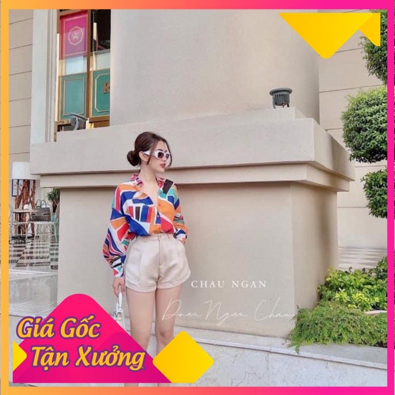 Sét Áo Sơ Mi Phối Màu Mix Quần Sooc Đùi Lật [ 𝐅𝐑𝐄𝐄 𝐒𝐇𝐈𝐏 ]  Gấu Cực Sịn Chất Lụa Đũi Mềm Sooc Kaki Giãn Mềm